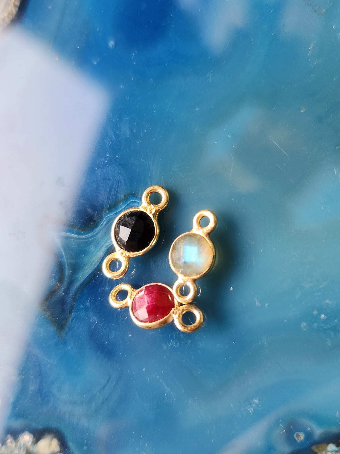 Choupette 16" 14k Gold Filled Chain with Bezeled Gemstone Circle Labradorite, Ruby, Onyx, Turquoise