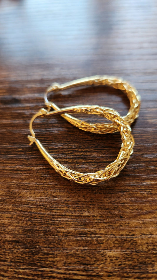 Phoebe Woven Gold Loop earrings (1.5") 14k Gold Plated