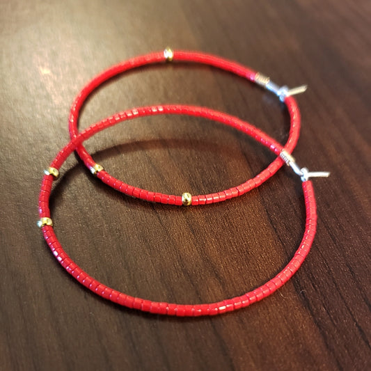 Red Glass Hoops 2" with gold accents