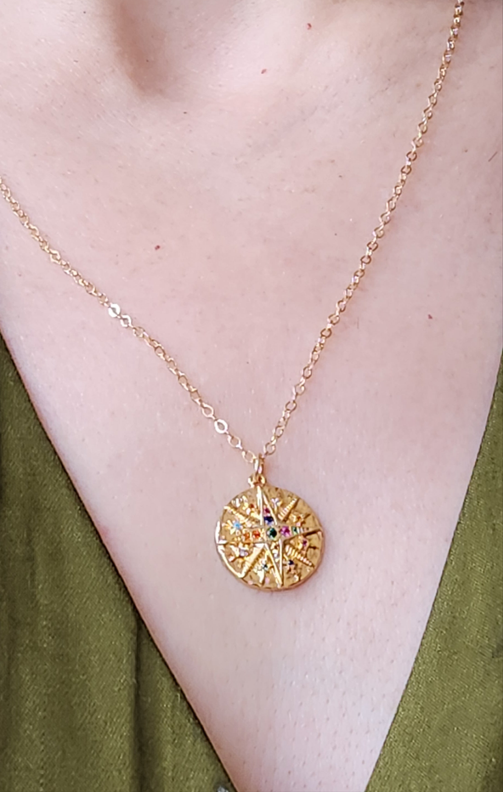 Aubrey Multicolor Gold-plated Coin Pendant on 20" Gold Filled Chain