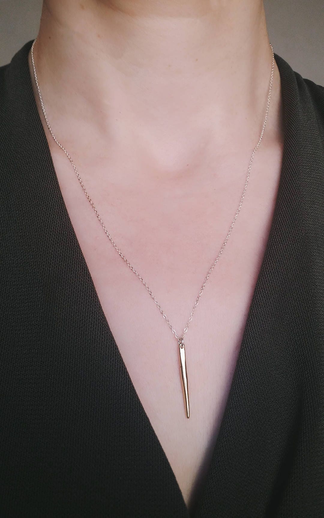 20" Sterling Silver Chain With 14K Gold Vermeil Simple Pendant Necklace | mixed metals