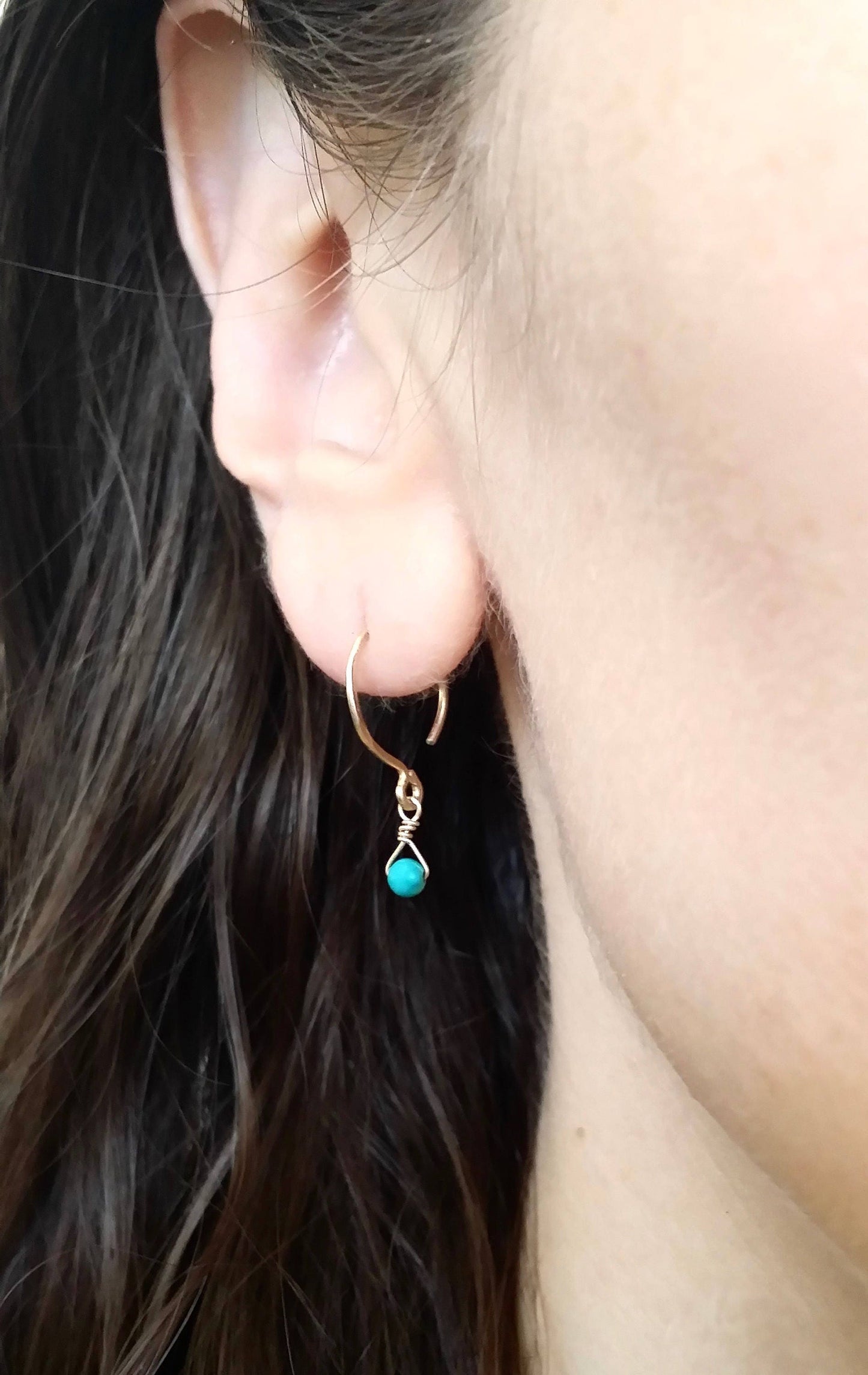 Modern Minimal Blue Turquoise Drop Earrings 14k Gold-Filled