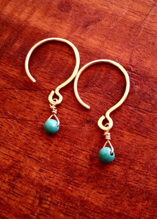 Modern Minimal Blue Turquoise Drop Earrings 14k Gold-Filled