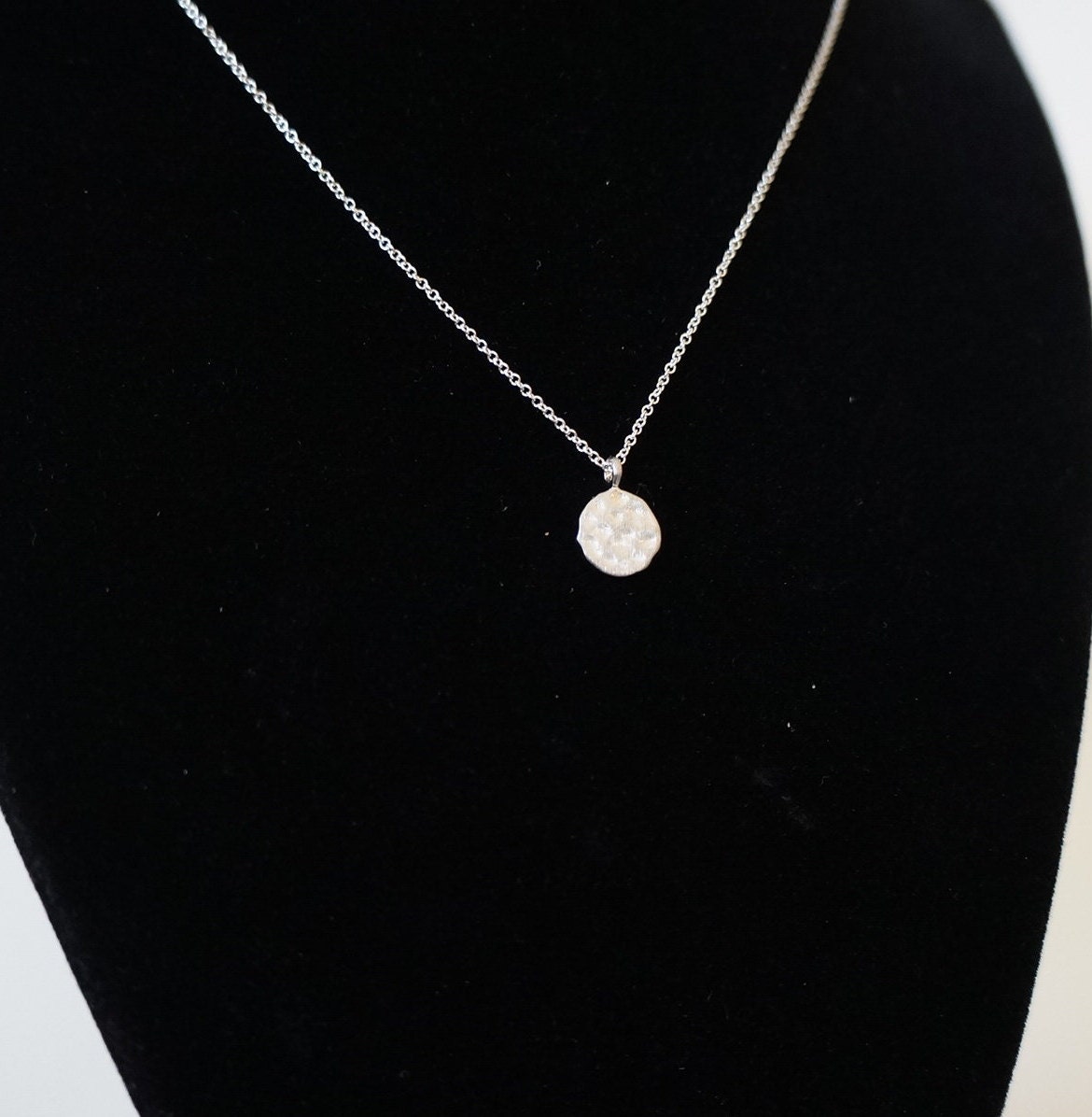 16" Hammered Circle (8mm) pendant on fine Sterling Silver Chain Necklace