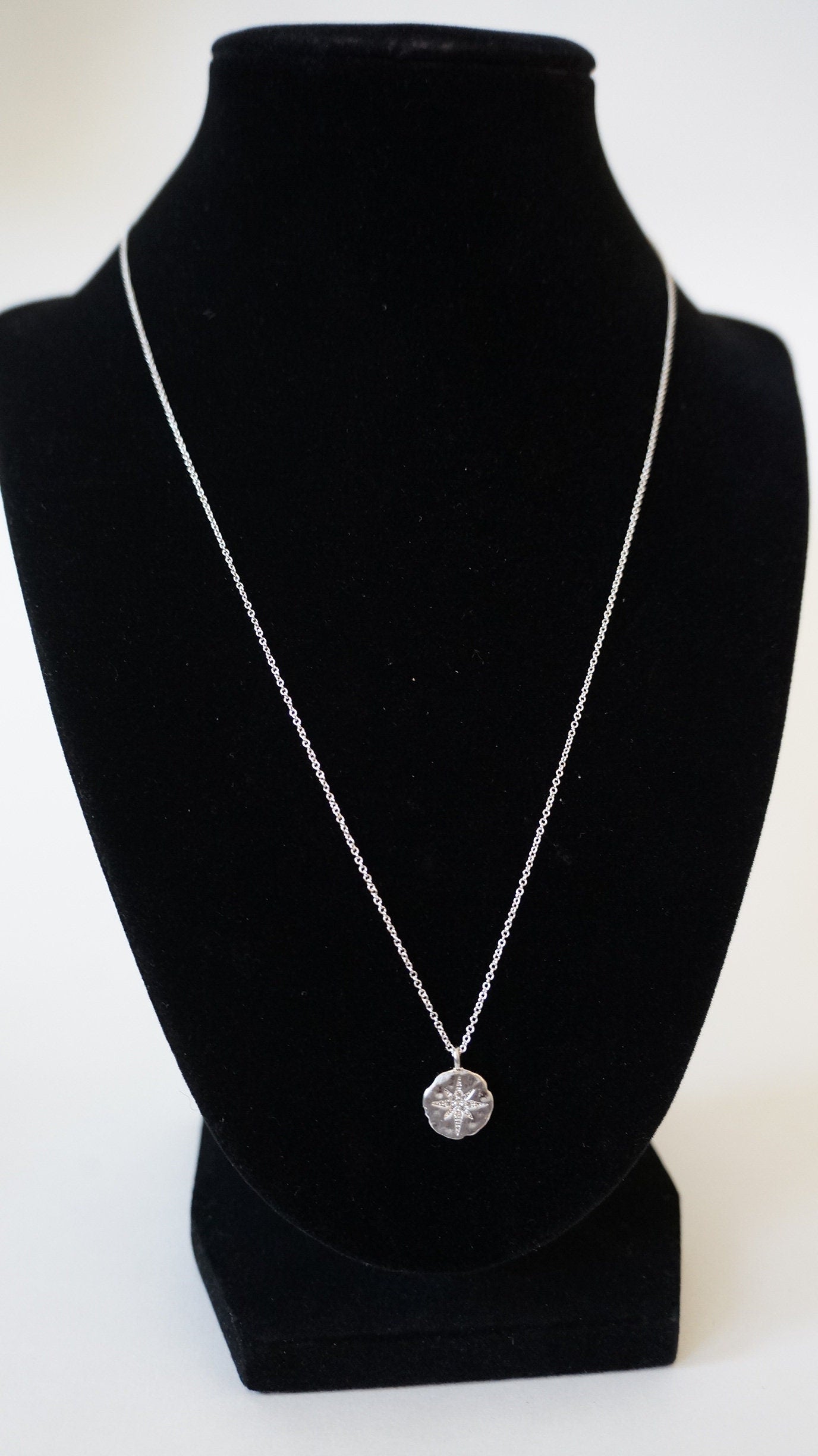 20" Starburst Circle Pendant (10mm) on Sterling Silver Fine Chain Necklace