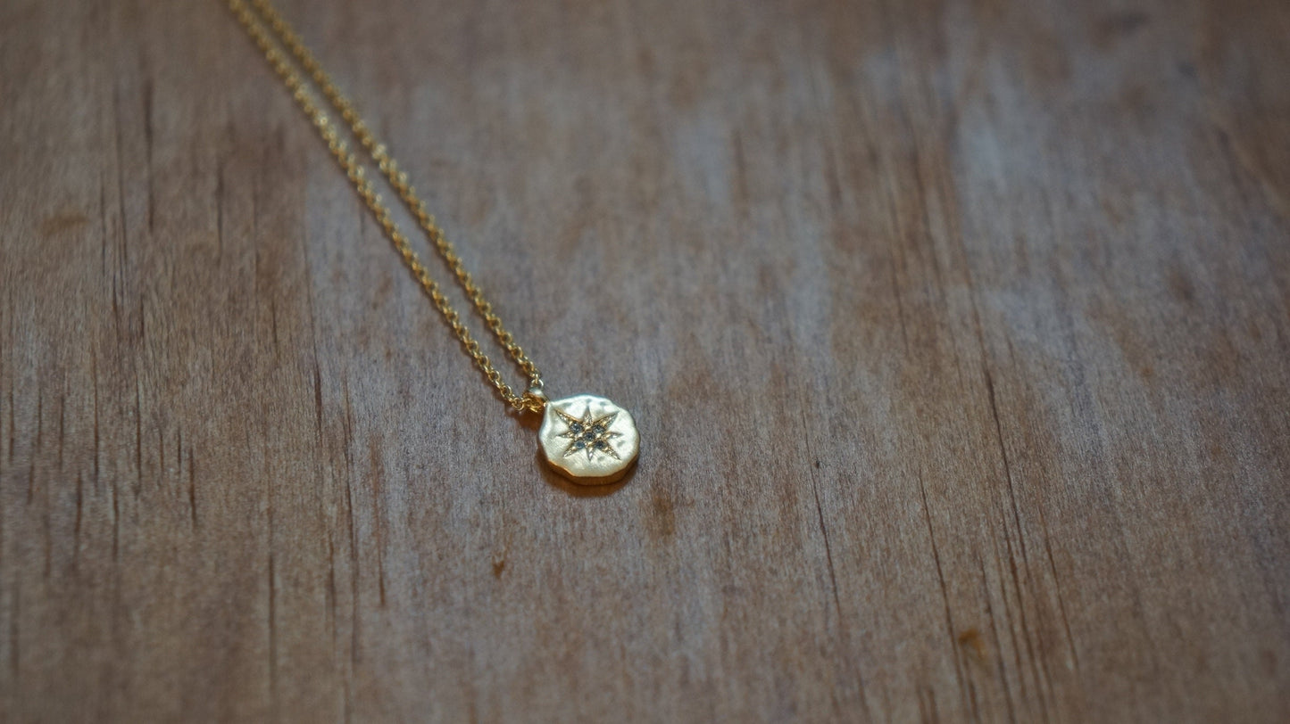 16" Starburst Circle Pendant Necklace on fine 14k gold-filled chain