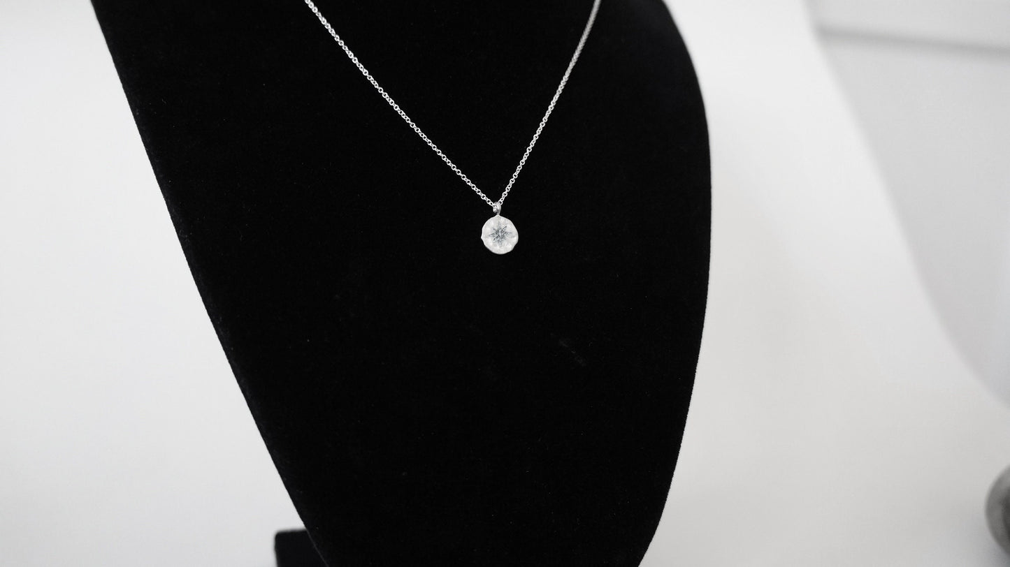 16" Starburst Circle Pendant Necklace 8mm on fine Sterling Silver Chain