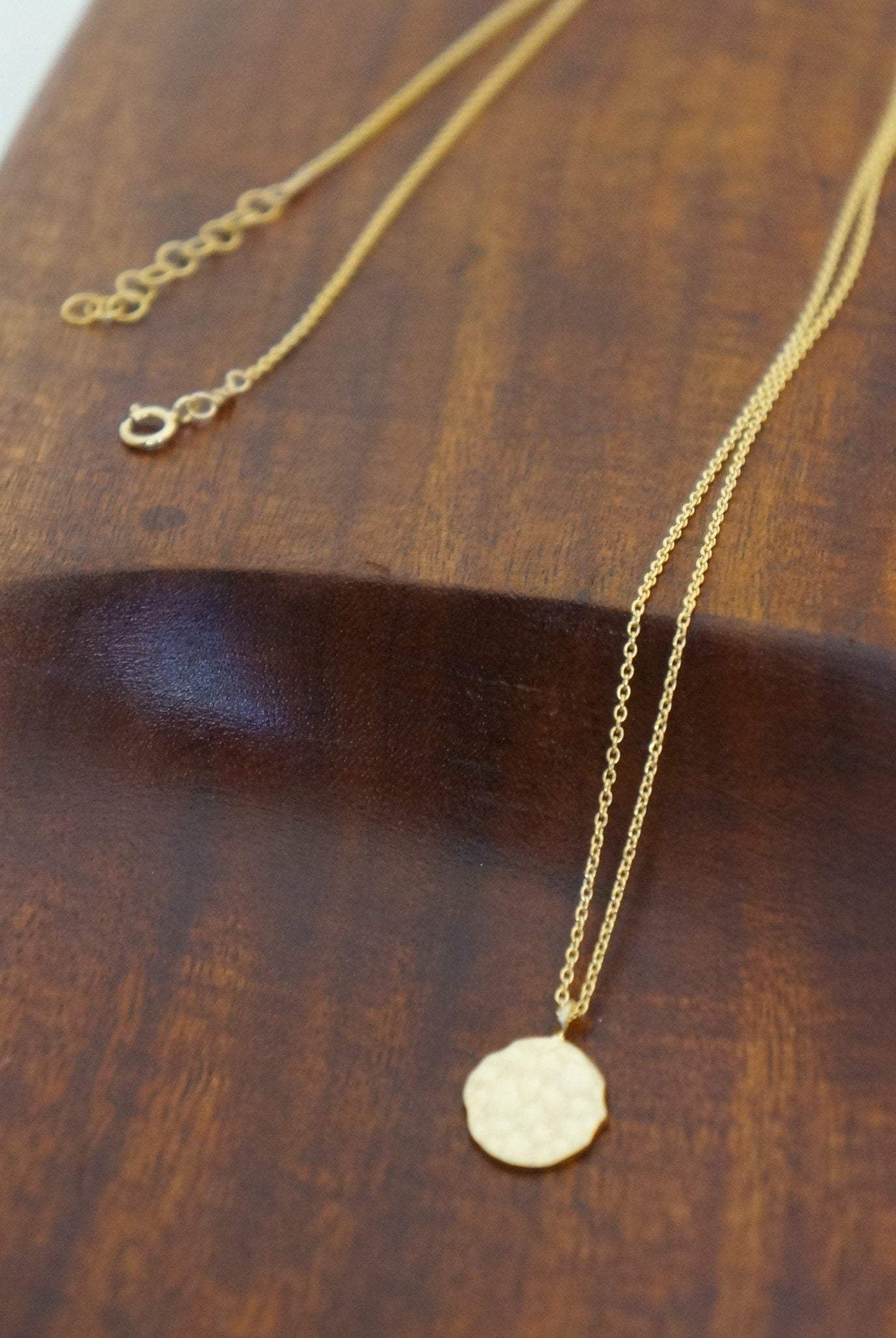 20" Hammered Circle Pendant on Fine 14k Gold-Filled Chain Necklace