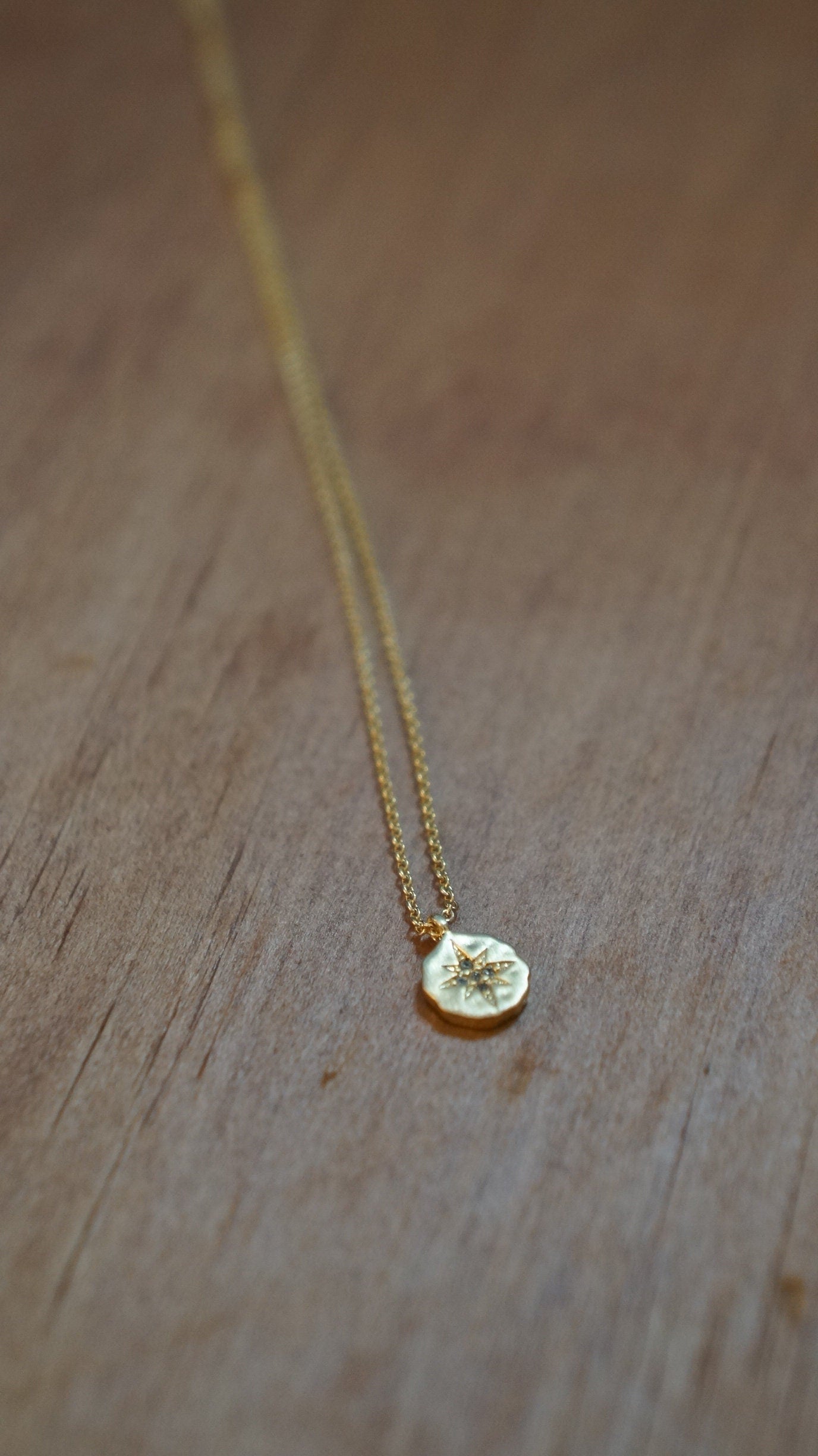 16" Starburst Circle Pendant Necklace on fine 14k gold-filled chain