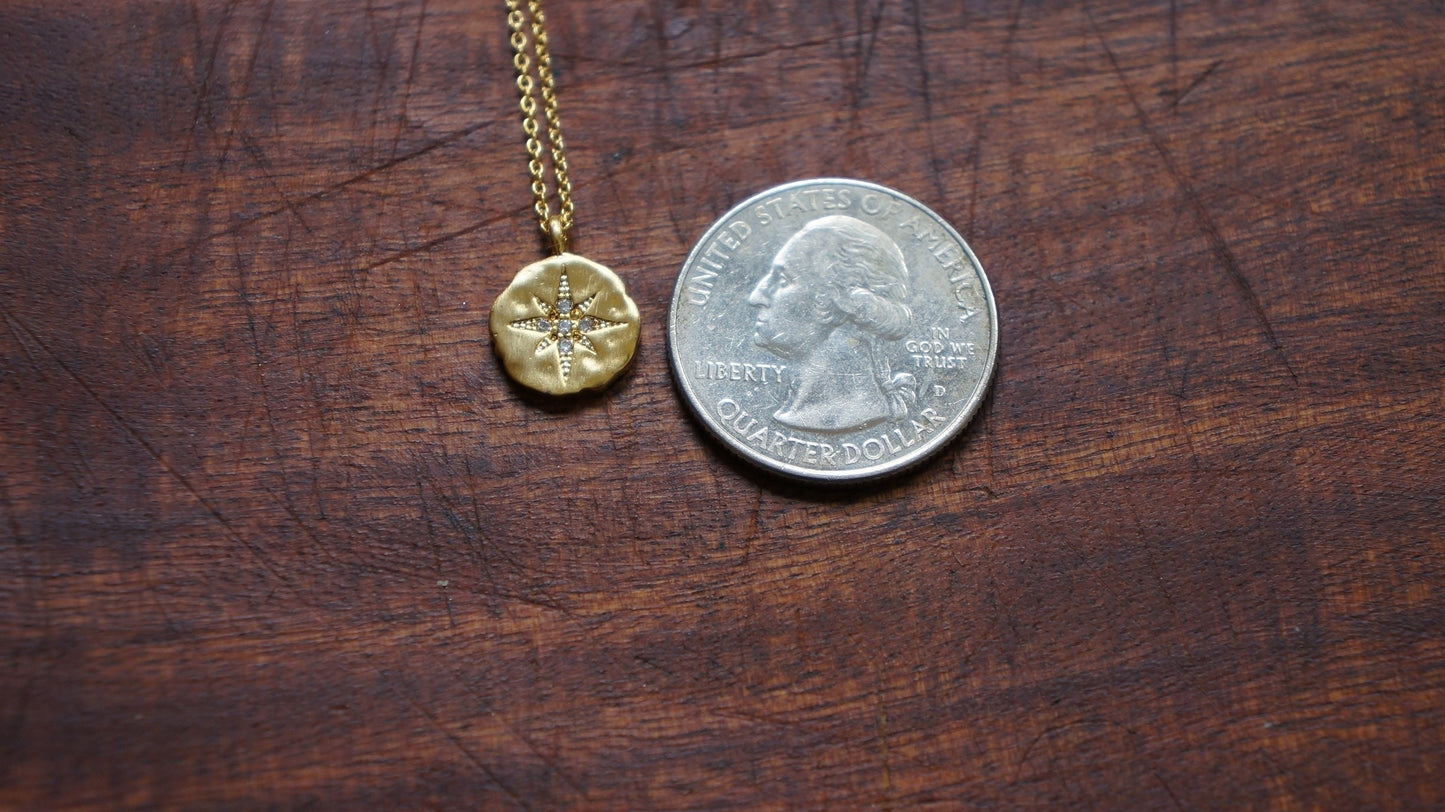 20" Starburst Circle Pendant (10 mm) on Fine 14k Gold-Filled Chain Necklace