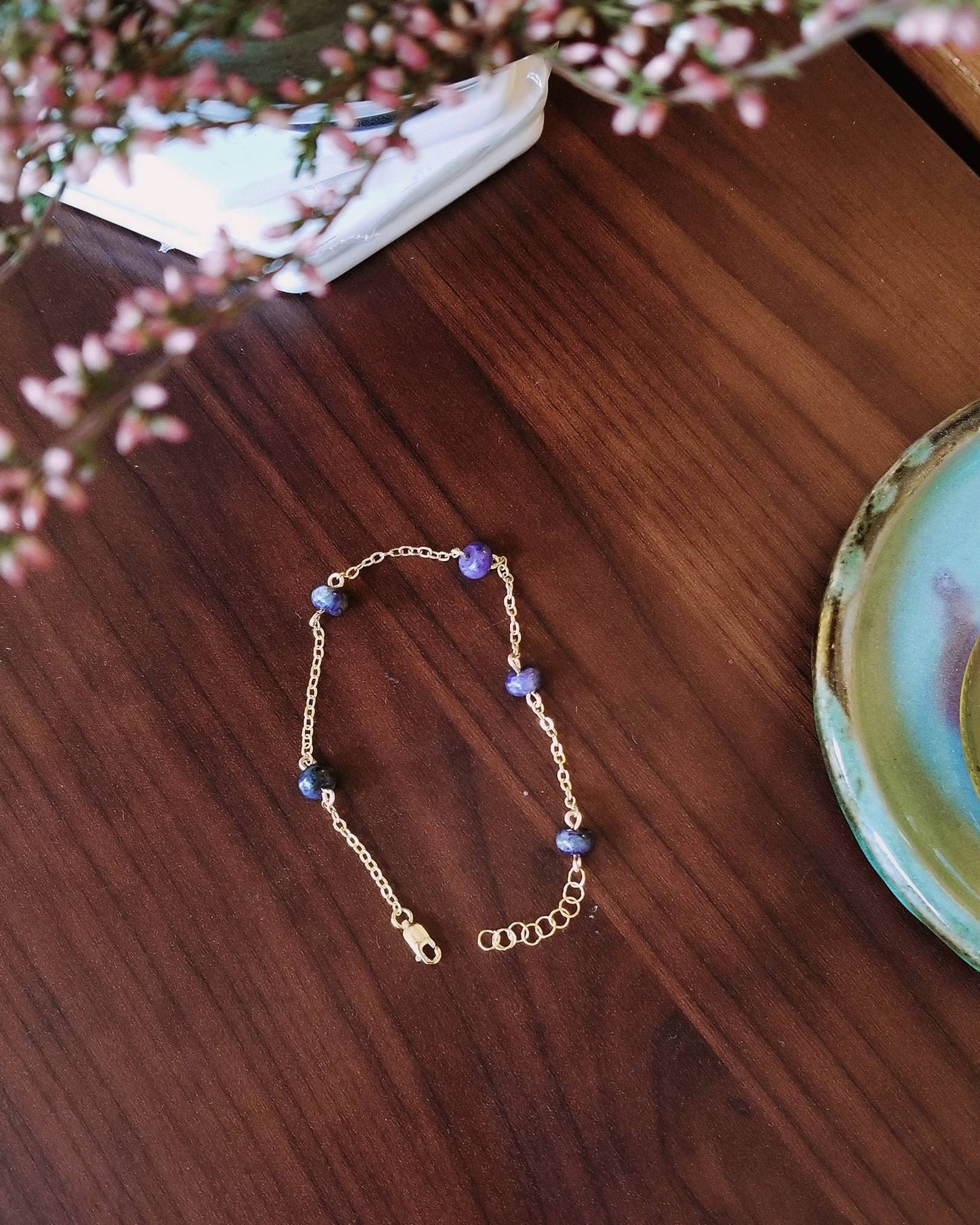 Blue Stone "Iena" bracelet with 14k Gold Filled chain