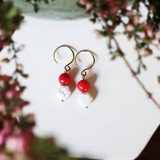 Red Coral Drop Earrings with 14k Gold Filled Ear Wires - "Iena" Dangle Earrings Minimal Nature Garden Fruit Berries