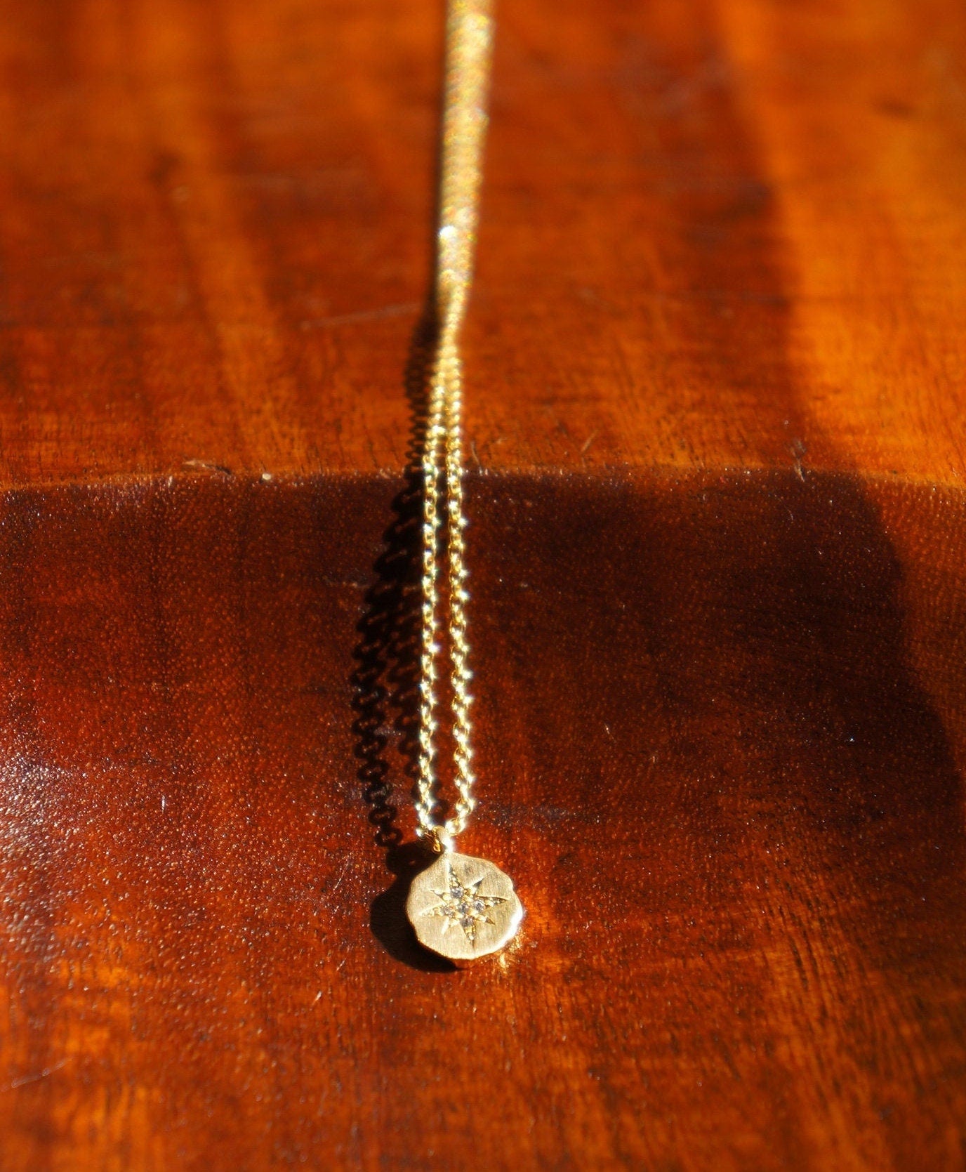 16" Starburst Circle Pendant Necklace on fine 14k gold-filled chain