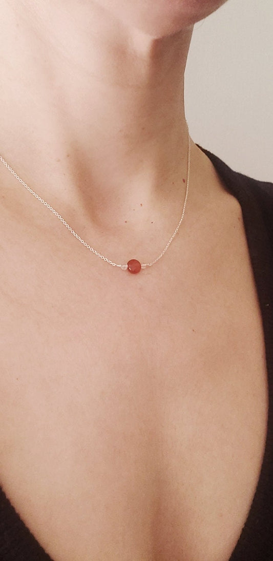 16" Carnelian Topaz Necklace Sterling Silver fine chain