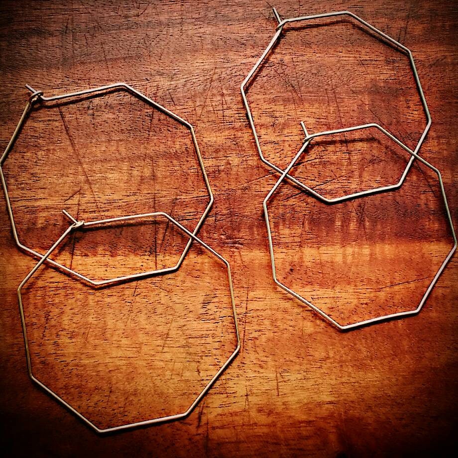 2" Thin Octagon Hoops in Sterling Silver