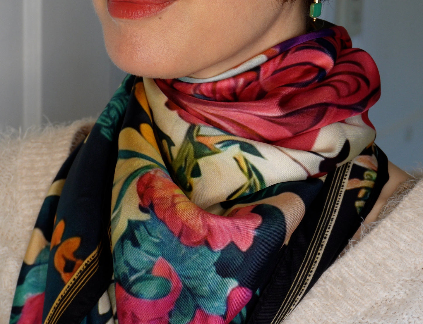 Fiona 100% Silk Scarf Deep Jewel Tones